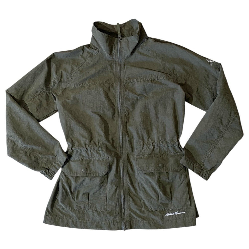 Eddie Bauer Olive Green Utility Field Jacket M Cinch Waist Travel Lightweight - Picture 3 of 12